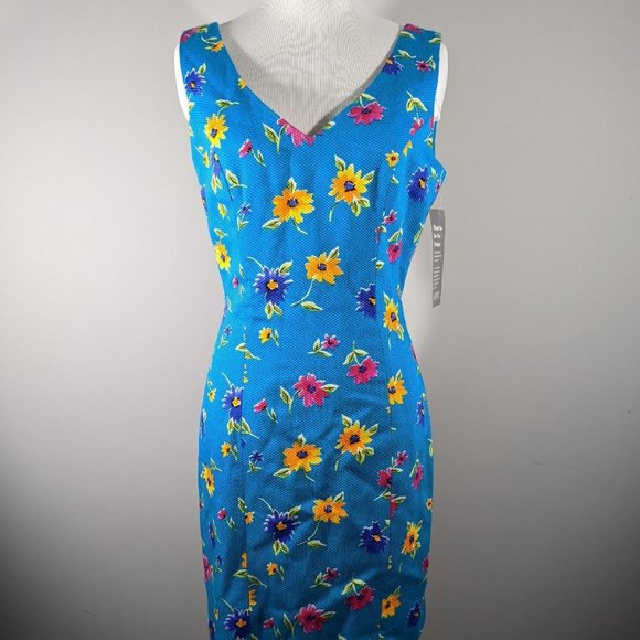 NEW‎ Kenar Floral Blue Sleeveless Dress Women's Size 4 - Picture 1 of 7